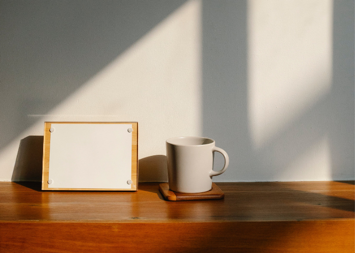 Sunny table top with mug