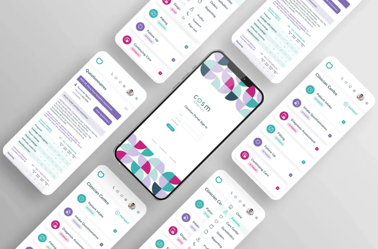 Images of COSM medical app screens